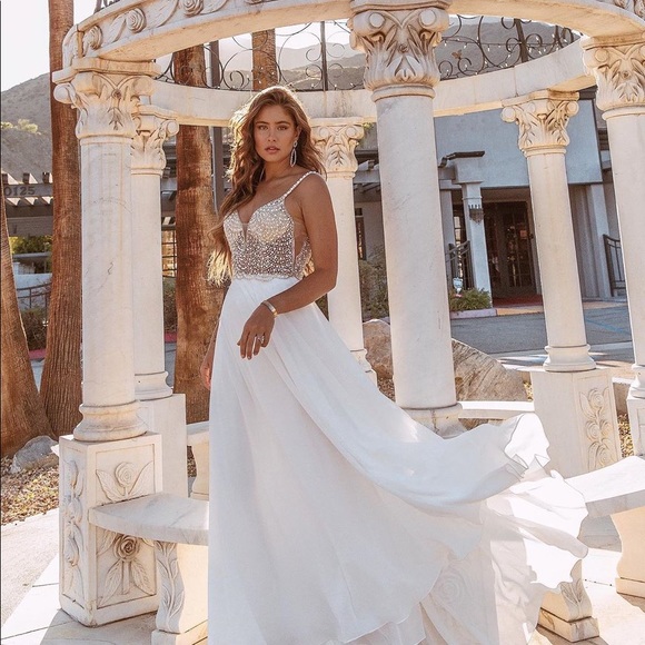 NWOT Lulus Luxe True Love White Beaded Rhinestone Maxi Dress - Picture 3 of 13